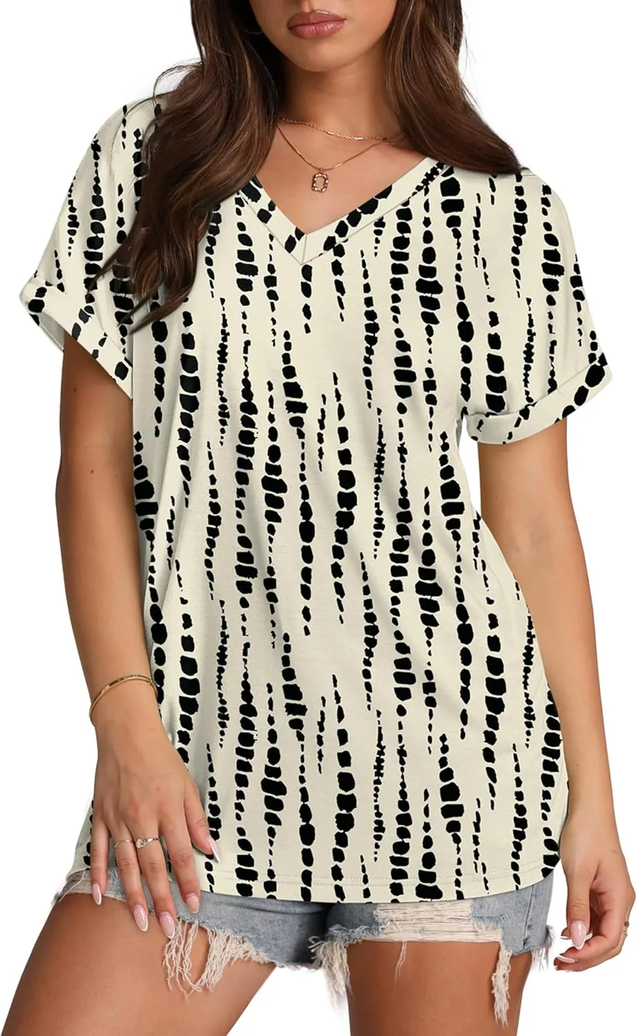 XIEERDUO Womens Summer Tops Short Sleeve Shirts Casual V Neck T Shirt Loose Fit Comfy