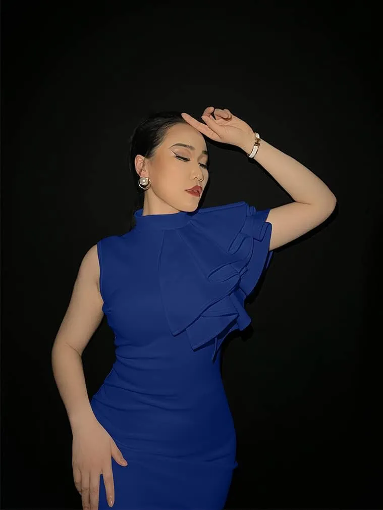 XXTAXN Women's Cocktail Bodycon Ruffle Sleeveless Formal Midi Pencil Dress