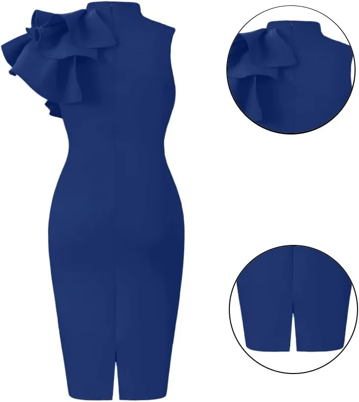 XXTAXN Women's Cocktail Bodycon Ruffle Sleeveless Formal Midi Pencil Dress