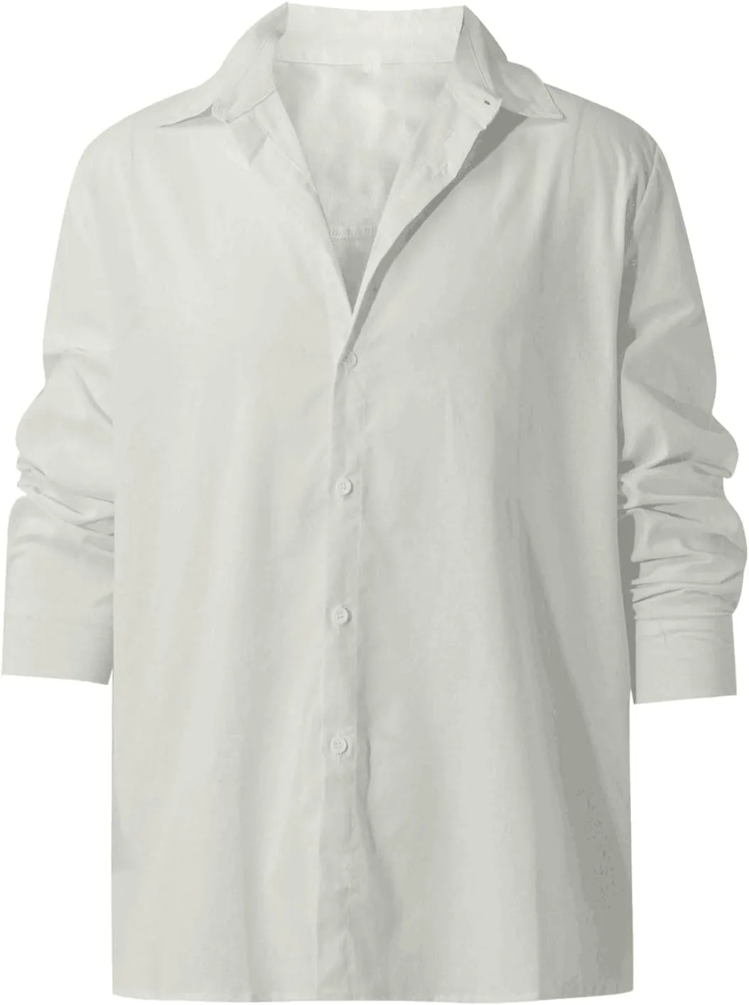 Ymosrh Long Sleeve T-Shirts for Men Spring Summer Men's Casual Cotton Linen Solid Color Shirts Loose Dress Tan