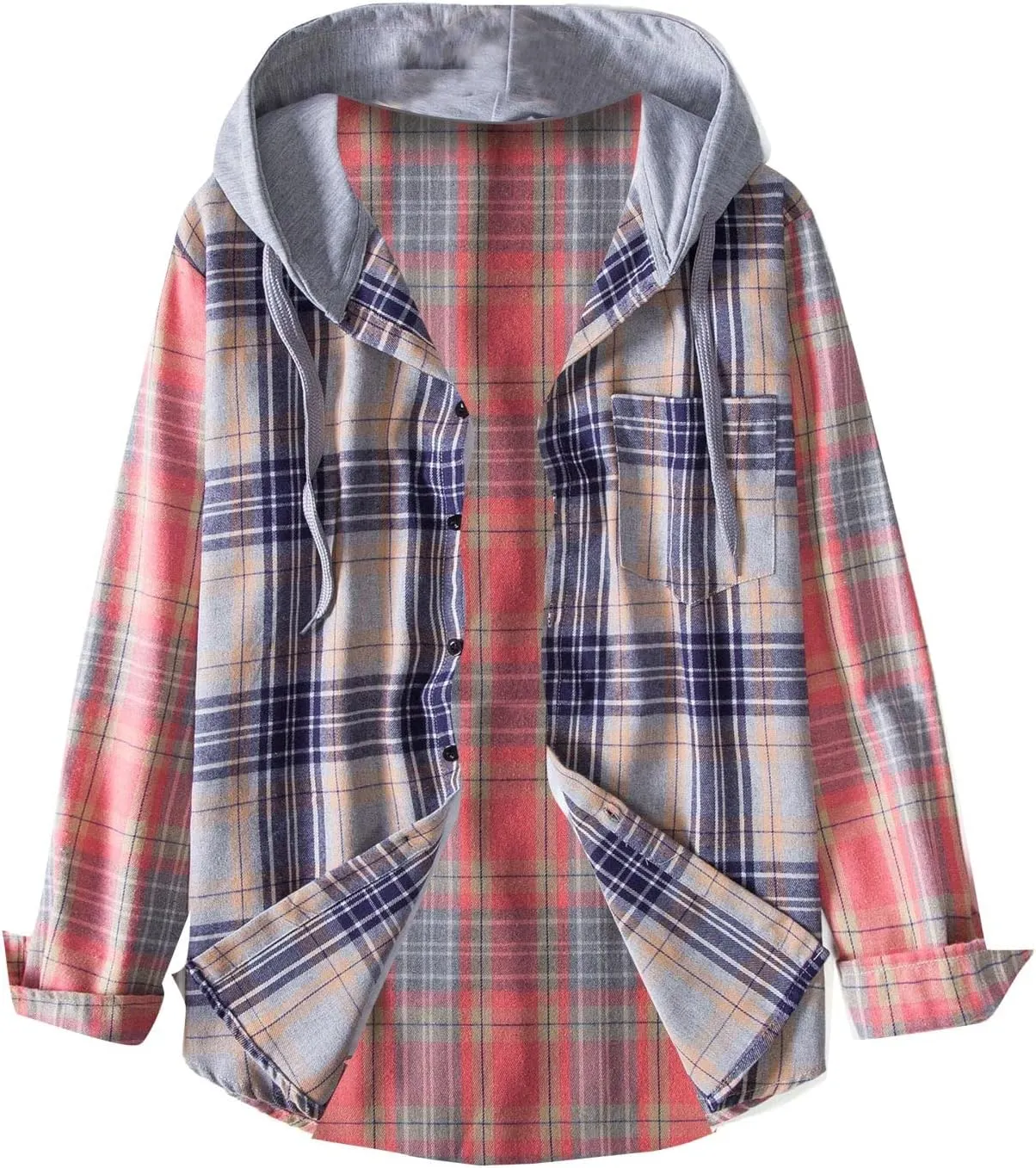Ymosrh Men's Casual Button-Down Shirts Hooded Jackets Casual Long Sleeve Lightweight Hoodie Shirts Jacket, L-3XL