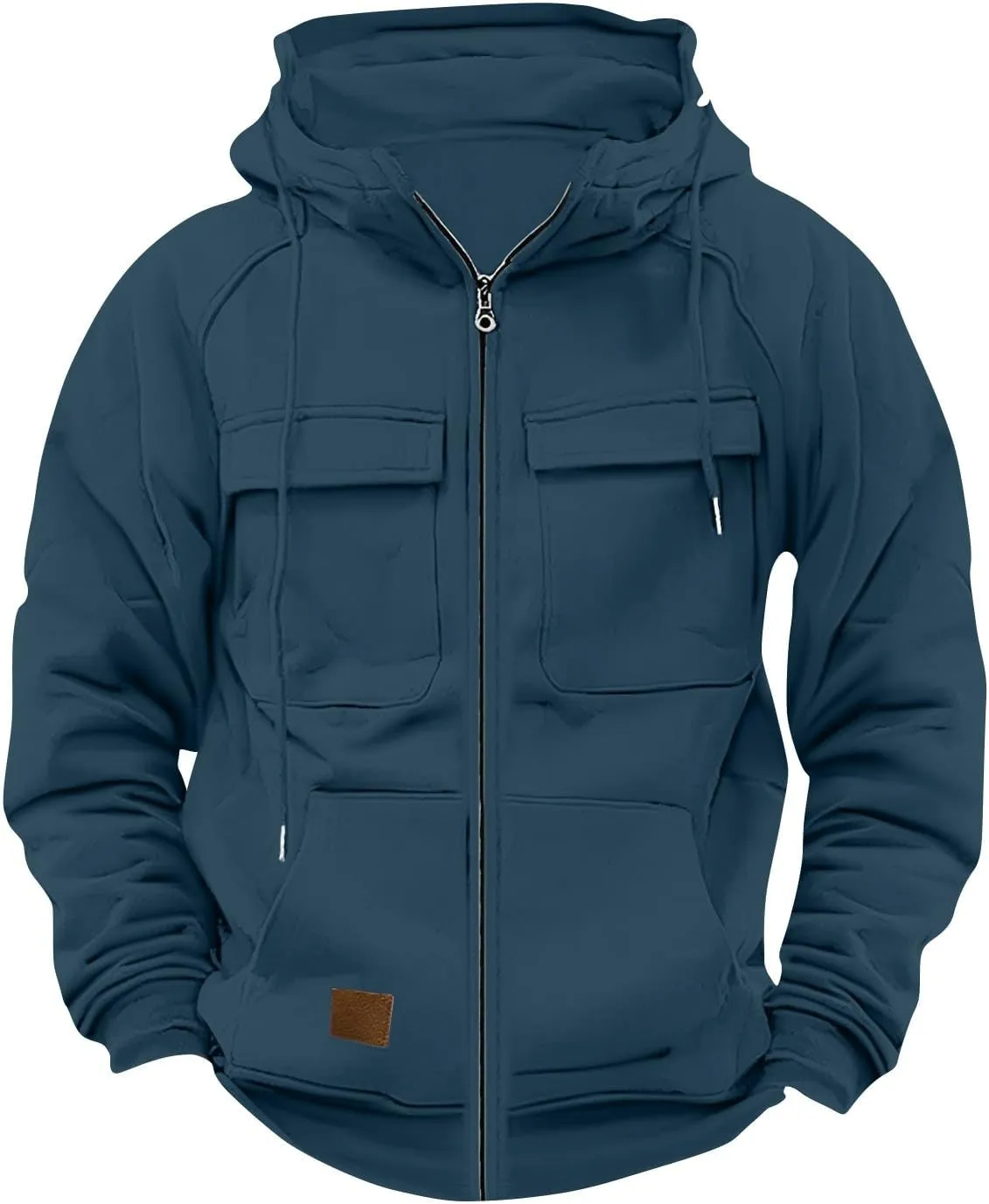 Ymosrh Men's Winter Work Hoodie Zip Up Hoodies with Pockets Long Sleeve Cargo Sweatshirt Sports Hooded Jacket