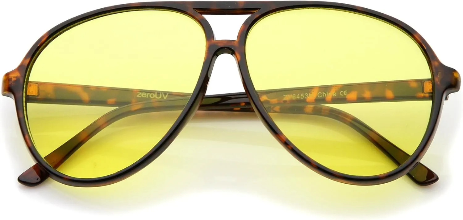 zeroUV Retro Large Plastic Aviator Sunglasses with Blue Light Driving Lens