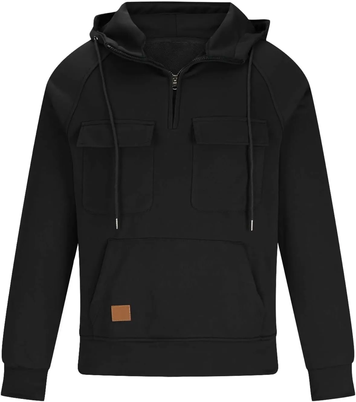 Zip Up Hoodie Men Big and Tall Long Sleeve Cargo Sweatshirts Casual Color Block Tactical Pullover Shirt Multi Pockets
