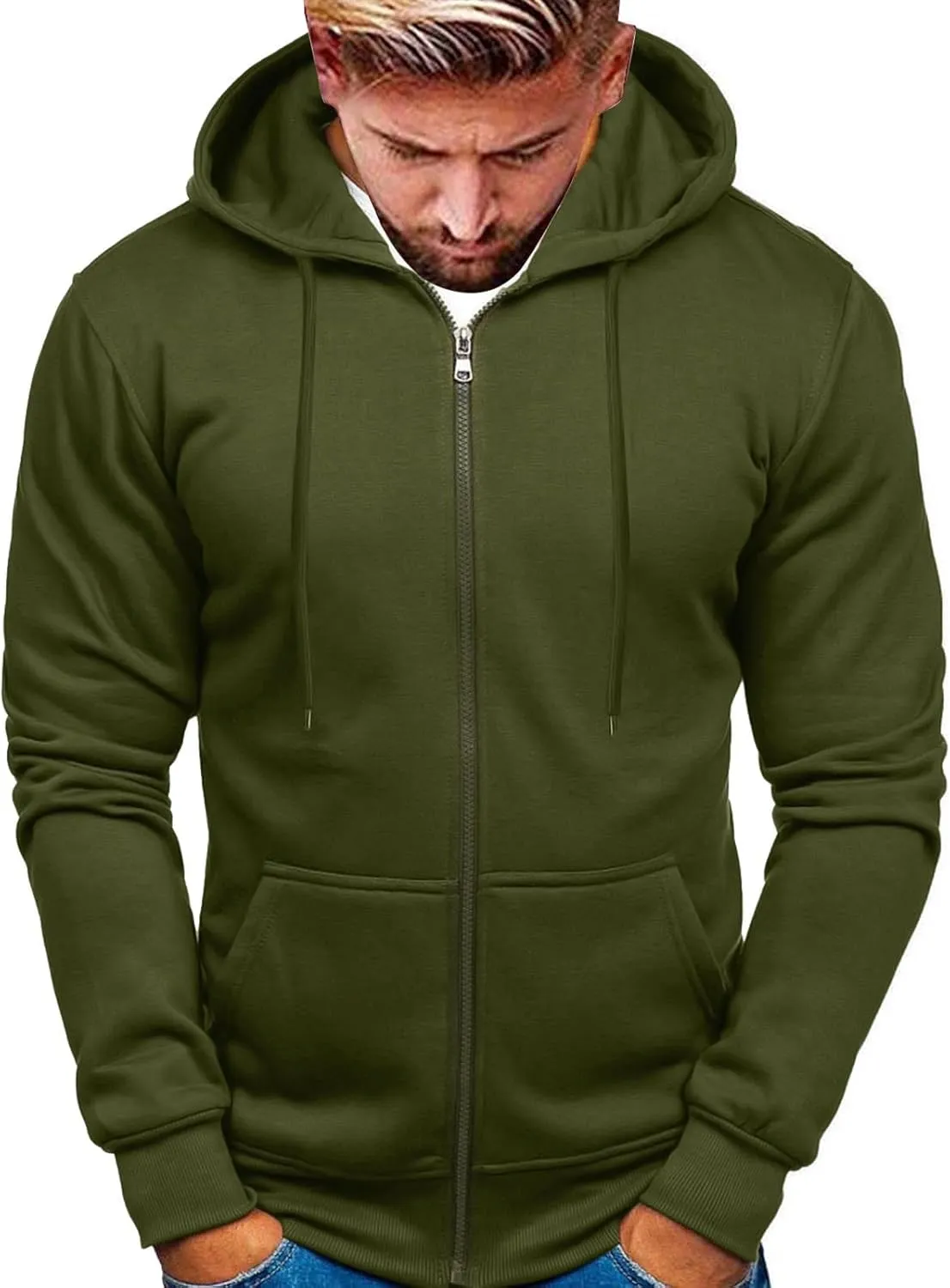 Zip Up Hoodie Men Mens Full Zip Casual Pullover Hoodies Fall Winter Work Sweatshirt Long Sleeve Drawstring Hoodies